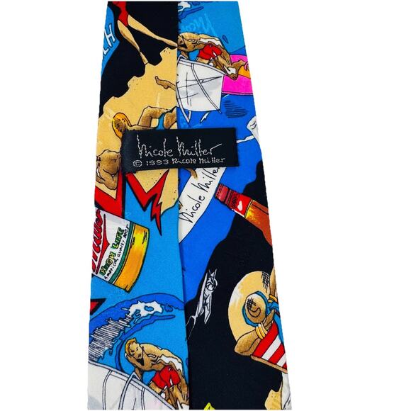 NICOLE MILLER 1993 VINTAGE SUMMER BEACH SURF MILLER BEER SILK TIE 3.75 x 58 in - Picture 4 of 5